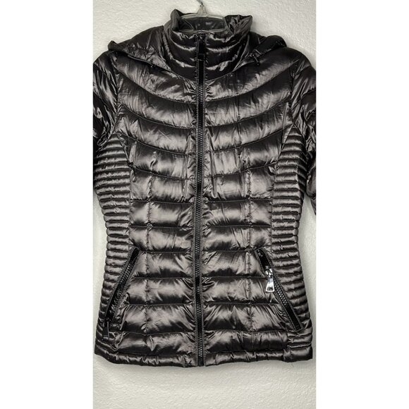 Calvin Klein Pack able Premium Down Puffer Jacket Coat Sz M Gray- Silver - Picture 2 of 14